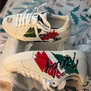 Dolce & Gabbana White Sneakers with Red and Green Accents